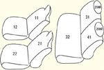 1列目全席分（枕一体型）・2列目全席分・枕カバー2個 セット内容イメージ図