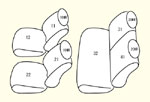 130系1列目枕分離型/2列目背 左右分割型/2列目中央枕無し セット内容イメージ図