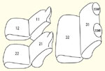 130系1列目枕一体型/2列目背 左右一体型/2列目中央枕無し セット内容イメージ図