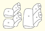 130系1列目枕分離型/2列目背 左右一体型/2列目中央枕無し セット内容イメージ図