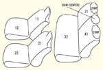 130系1列目枕一体型/2列目背 左右分割型/2列目中央枕有り セット内容イメージ図