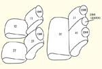 130系1列目枕分離型/2列目背 左右分割型/2列目中央枕有り セット内容イメージ図