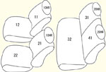 E12系 2列目背左右分割型/2列目中央肘掛け無し/中央枕無し用 セット内容イメージ図