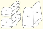 1列目全席分・2列目全席分・枕カバー2個（年式H25/3以降の場合は2列目用枕も付属） セット内容イメージ図