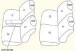 1列目全席・2列目全席・枕×4・1列目肘×1（収納ボックス対応） セット内容イメージ図